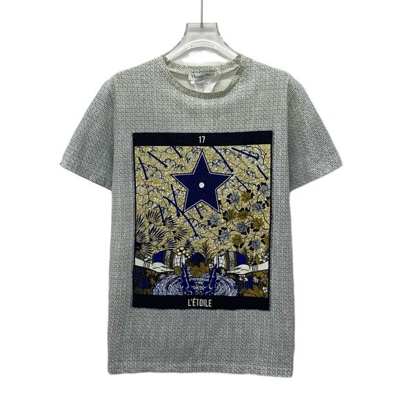 FM0015 Christian Dior Grey Constellation Print Cotton Round Neck Long Sleeve T-s